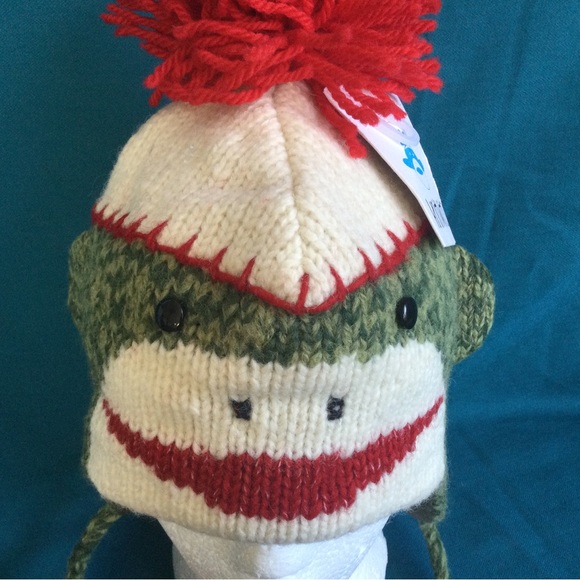 Delux Wool Blend Sock Monkey Pilot Toque Hat Hand made Green NWT - Picture 3 of 10